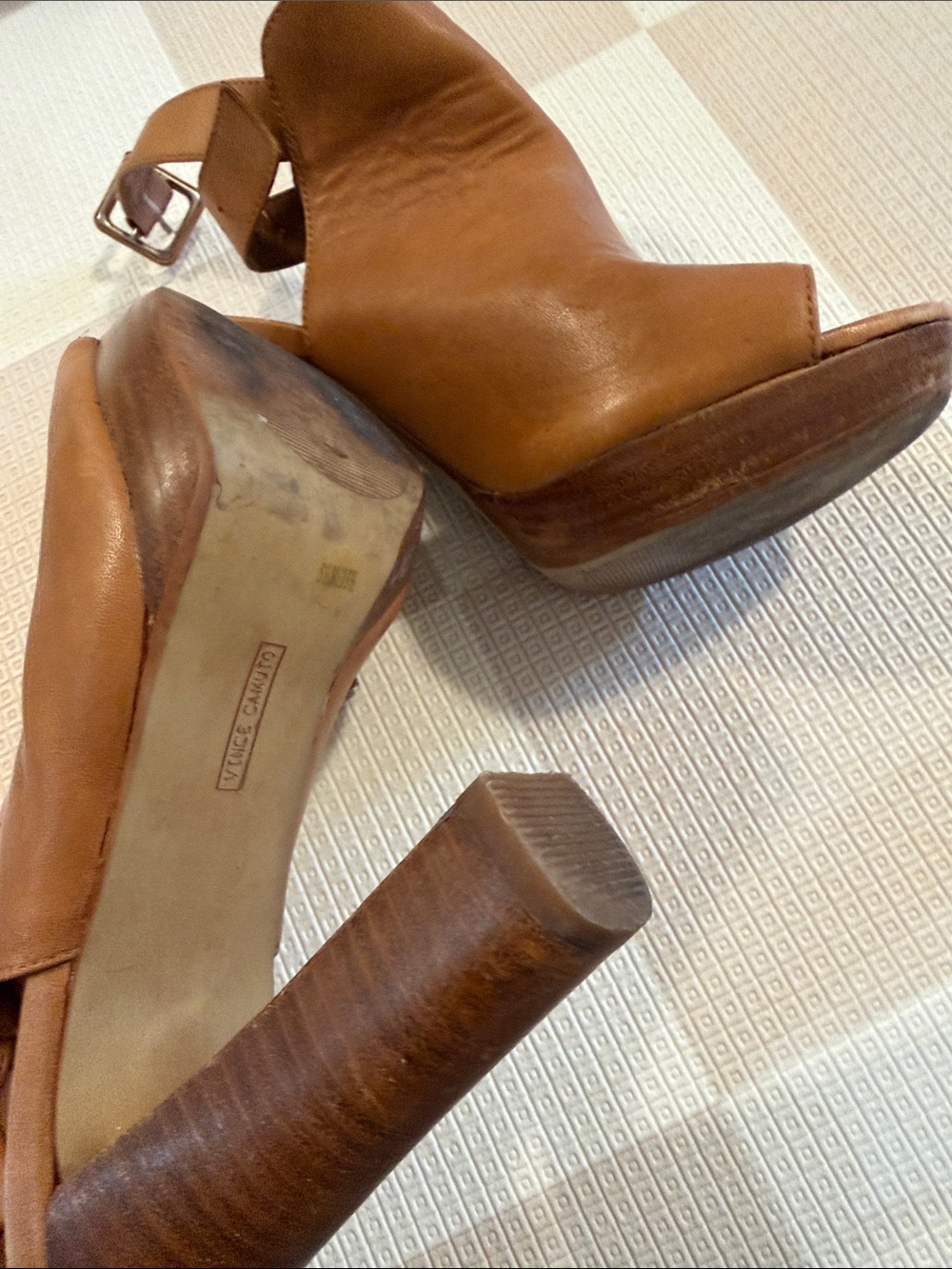 Vince Camuto Cognac Brown Open-Toe Block Heel Sandals - Picture 4 of 5